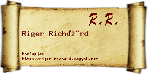 Riger Richárd névjegykártya